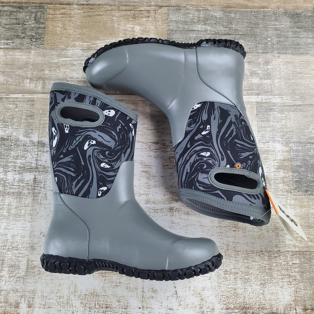 Bogs York Spooky Kids Waterproof Boots Sz 3 Black Gray High Top Halloween